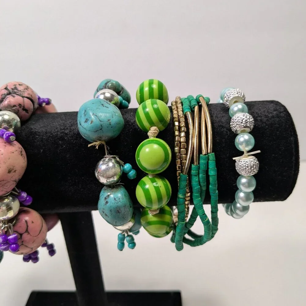Beaded Bracelet Lot 7 Fashion Jewelry Ready to Wear Variety Colors Styles Stack